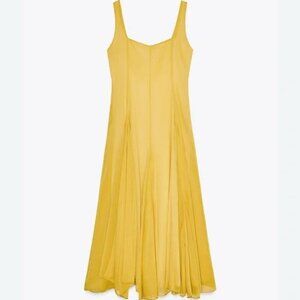 ZARA NWT SS25 MIDI DRESS ZW COLLECTION MID-YELLOW Size Medium